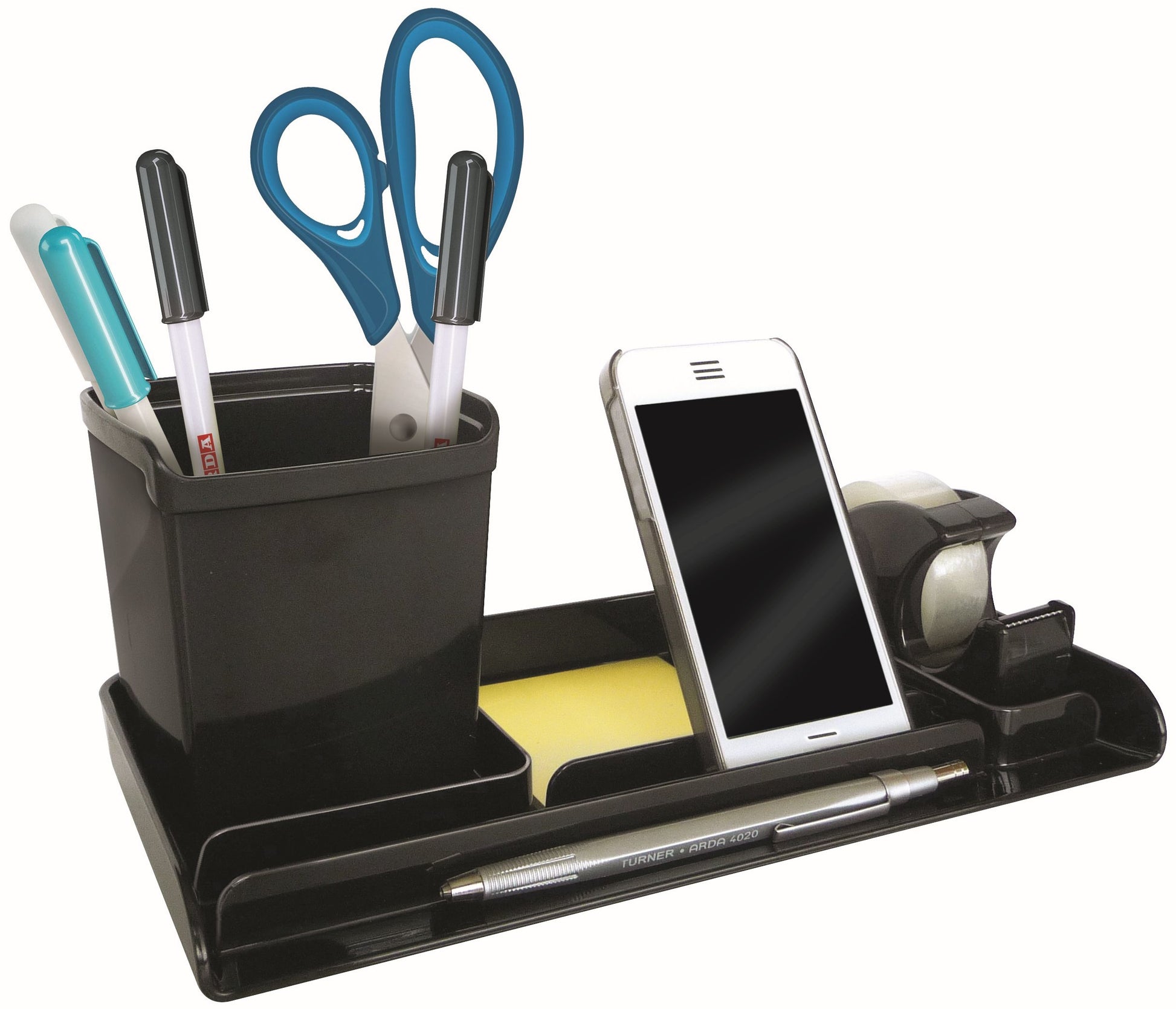 Arda My Desk 820N Stifteköcher – mit herausnehmbarem Becher, Schwarz, B 130 × H 110 × T 265 mm