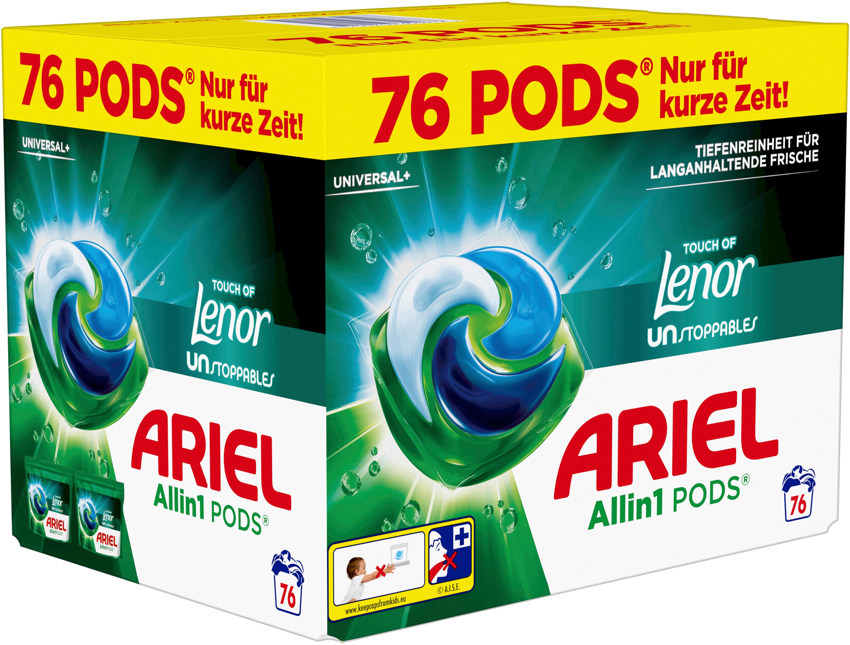 Ariel Flüssigwaschmittel für Universal All-in-1 Touch of Unstoppables – 76 Pods