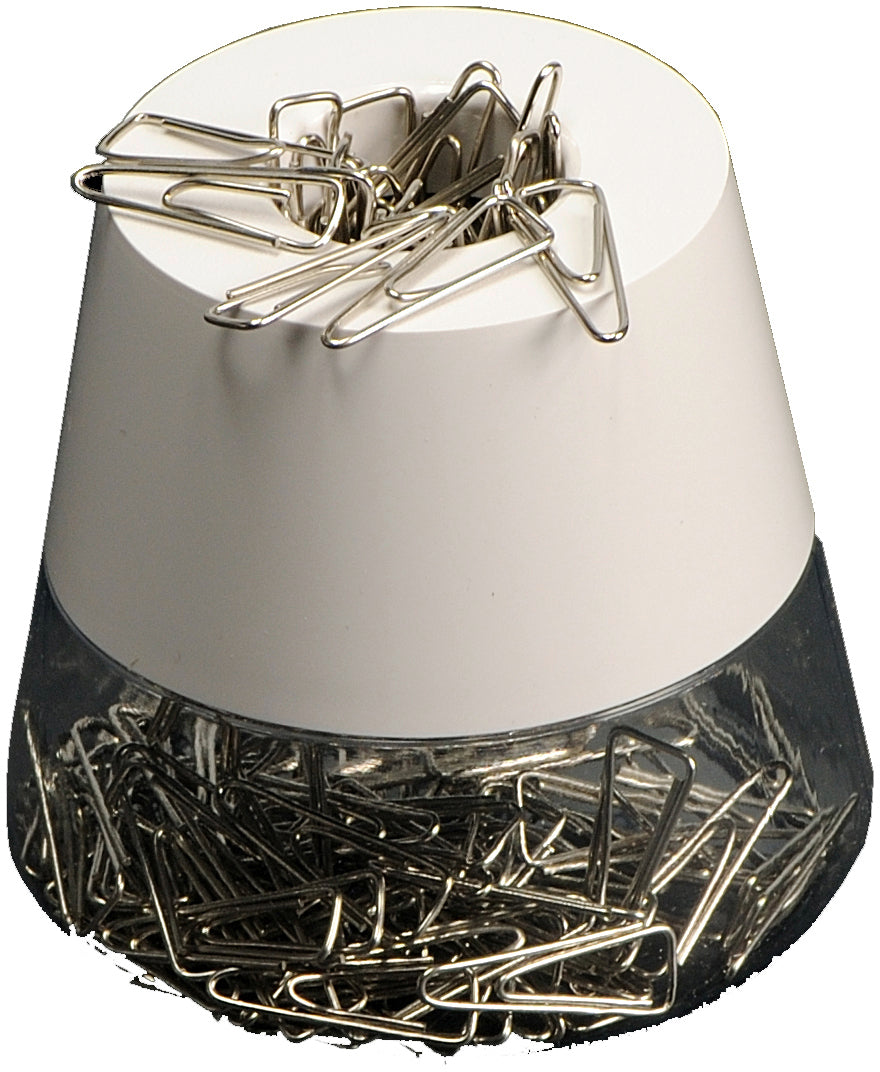 Arlac Klammernspender – inkl. Büroklammern, Kunststoff (transparent), weiss, 81 × 78 × 81 mm
