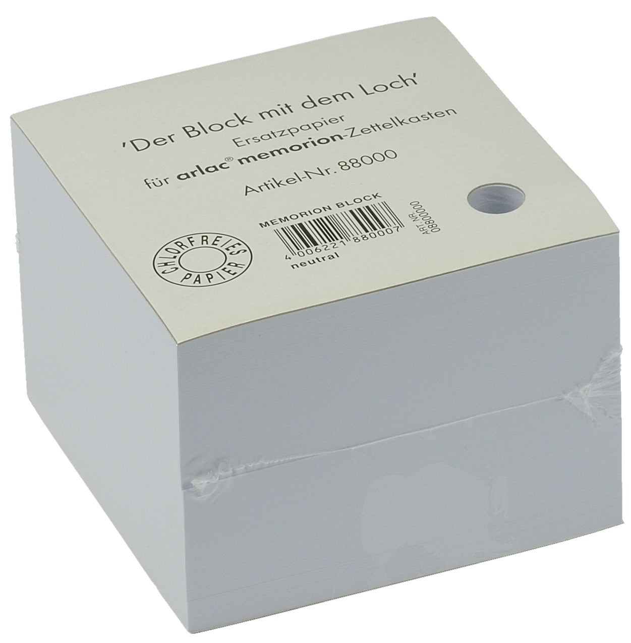 Arlac Ersatzblock – 103 × 103 × 78 mm, Papier, Weiss, für quadratische Zettelboxen