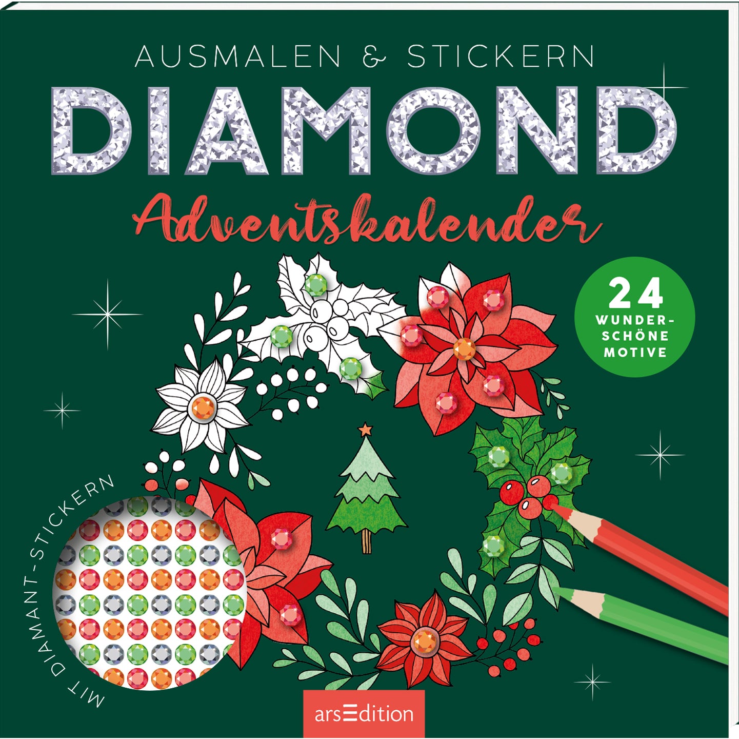 Ars edition Diamond Adventskalender – 21 × 21 cm – 700 selbstklebende Diamanten