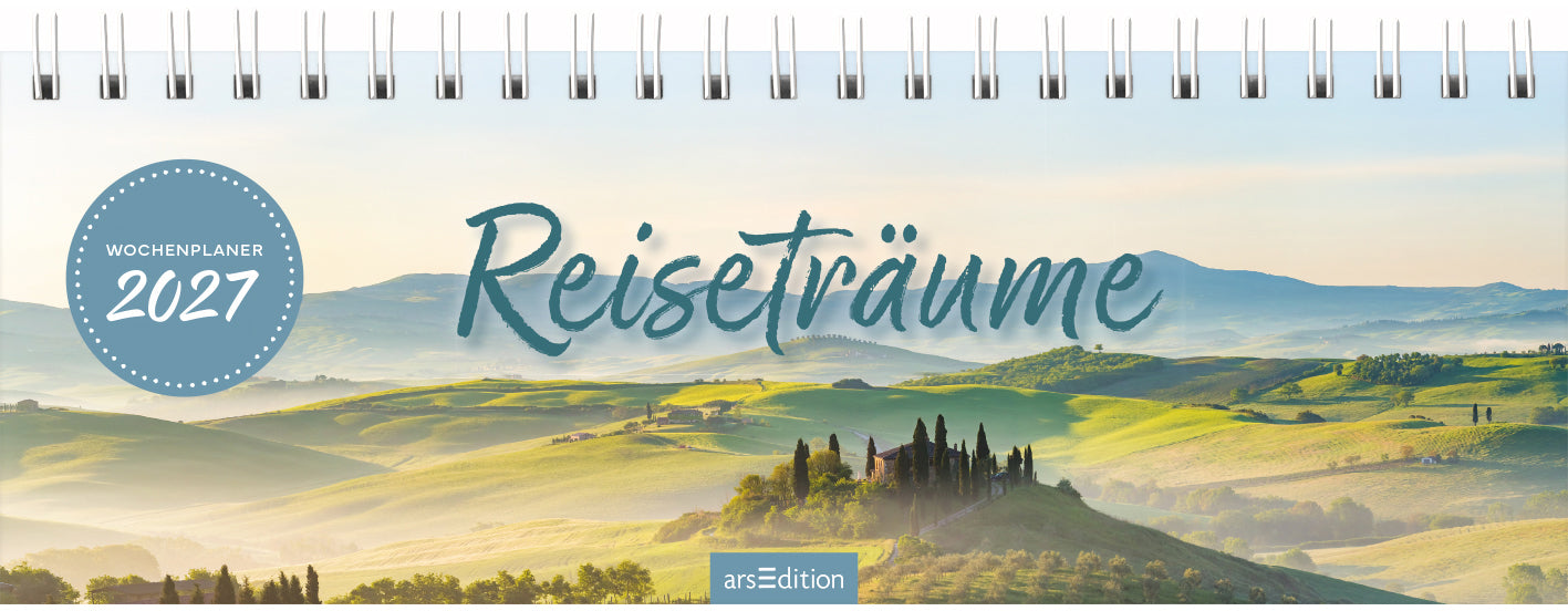 Ars edition Tischkalender 2027, 1 Woche/1 Seite, 29,7 × 11,5 cm, Reiseträume