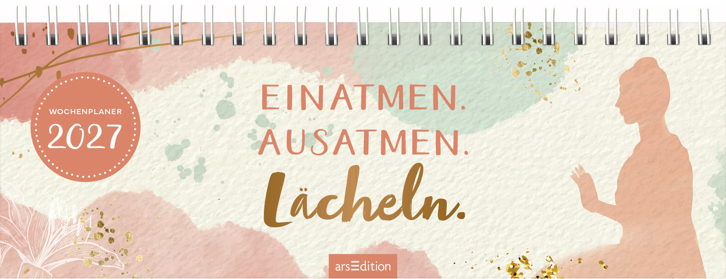 Ars edition 13930 – Tischkalender 2027, 1 Monat/1 Seite, 11,5 × 29,7 cm, Einatmen