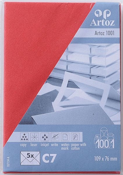 Artoz Couvert C7, ohne Fenster, selbstklebend, rot, 100 g/m² – 5 Stk.