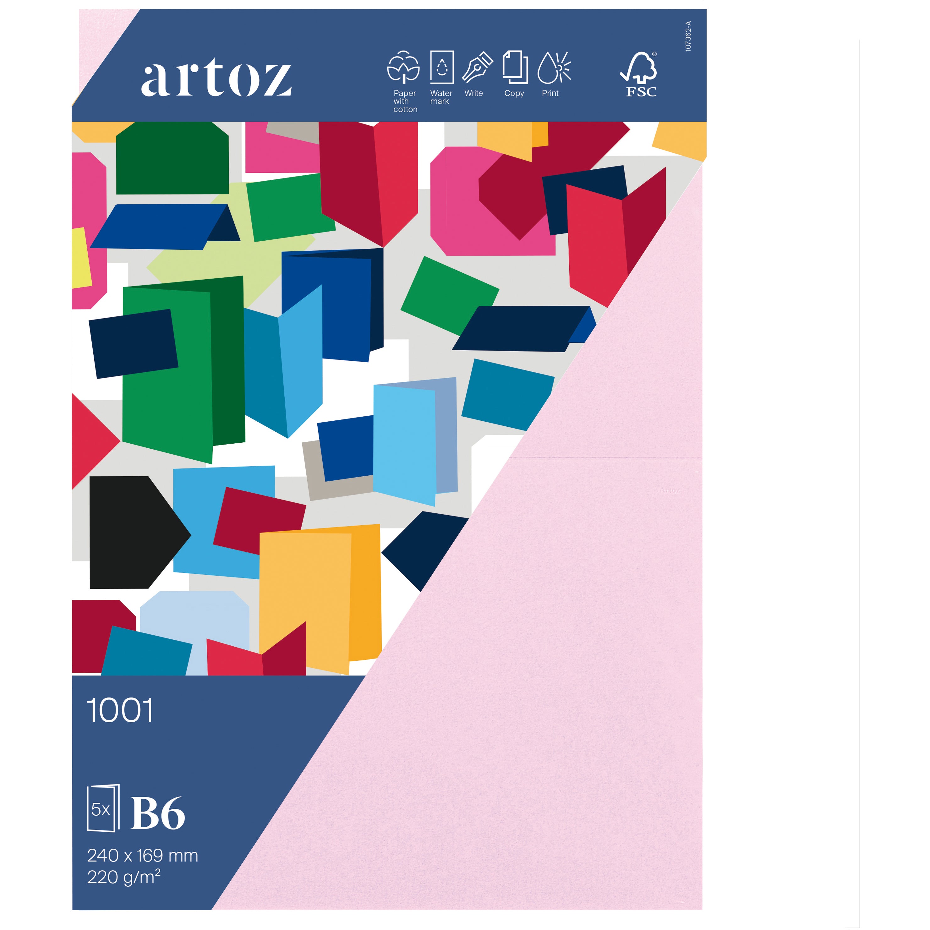 Artoz Klappkarten-Set – B6, Karton 220 g/m², Karten 1001, Kirschblüte – 5 Stk