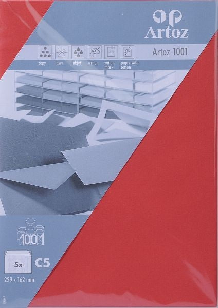 Artoz Couvert C5, ohne Fenster, rot, 100 g/m² – 5 Stk.