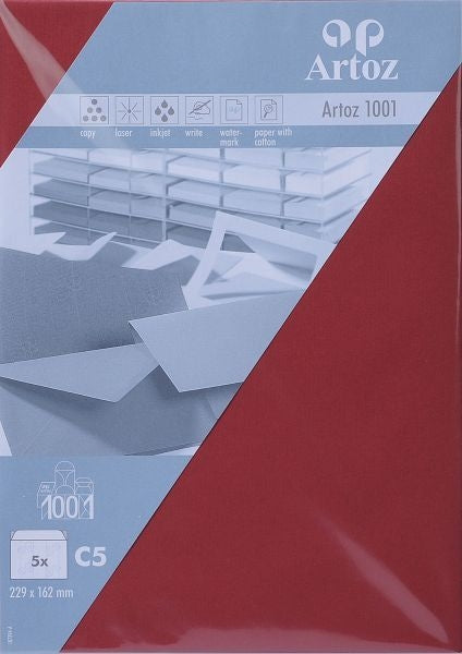 Artoz Couvert C5, ohne Fenster, Bordeaux, 100 g/m² – 5 Stk.