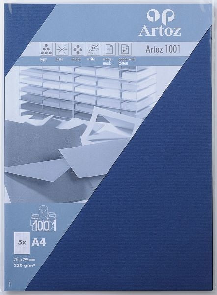 Artoz Edelkarton, 1001, blau, A4, 220 g/m², universal, mit Wasserzeichen, 5 Blatt, FSC