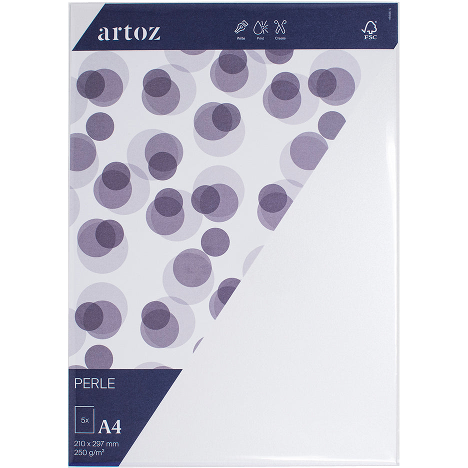 Artoz Edelkarton, Perle, satiniert, weiss, A4, 250 g/m², beidseitig, 5 Blatt, FSC