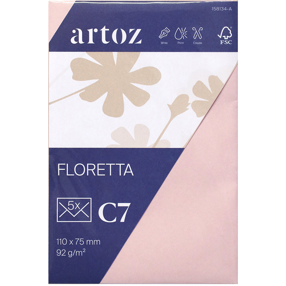 Artoz Couvert C7, Nassklebung, Hellrosa, 92 g/m² – 5 Stk.