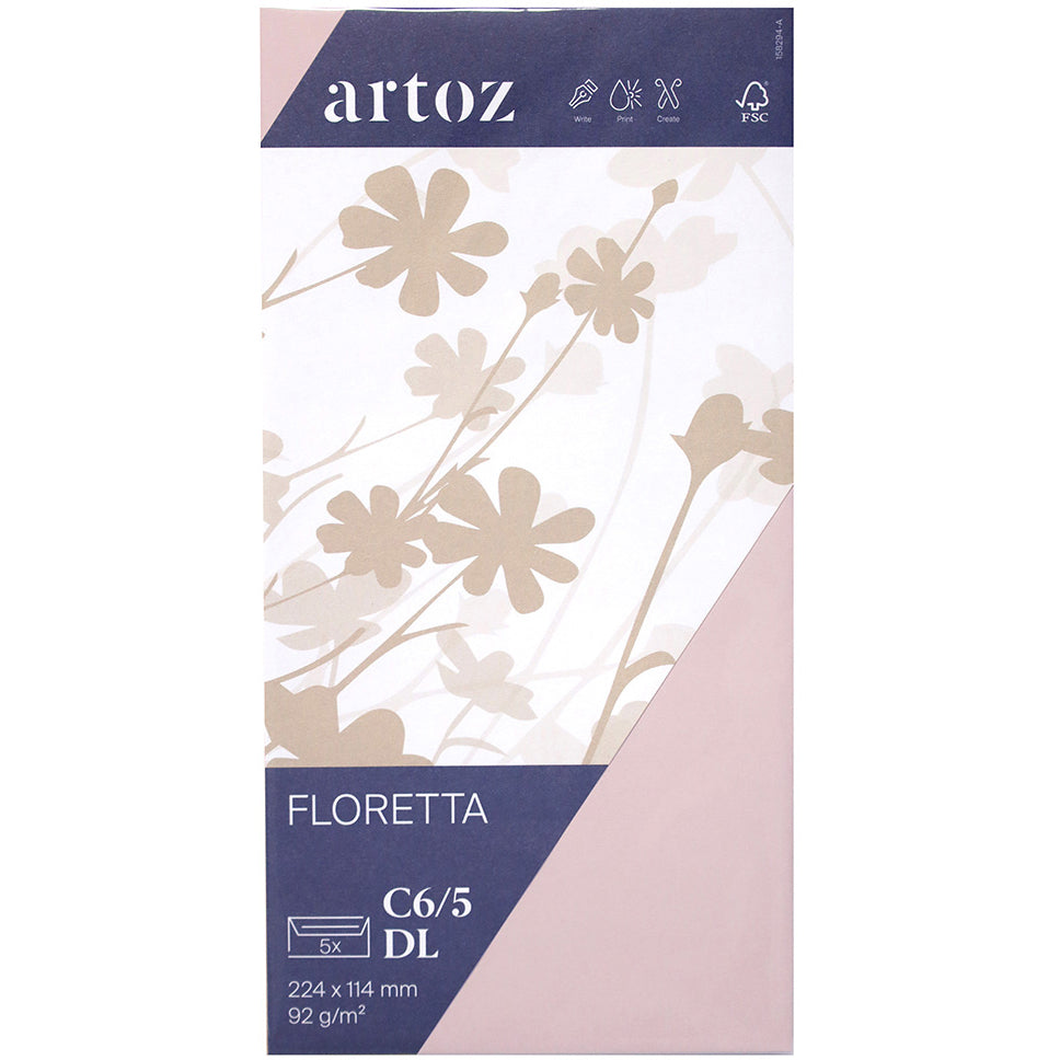 Artoz Couvert C5/6, ohne Fenster, Haftklebung, hellrosa, 92 g/m² – Artoz – 5 Stk.