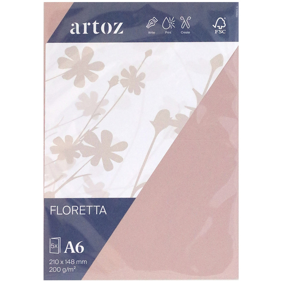 Artoz Brief- / Doppelkarten – 105 × 148 mm – Karton, rosa – mit Falzrille, gefaltet – 200 g/m² – 5 Karten
