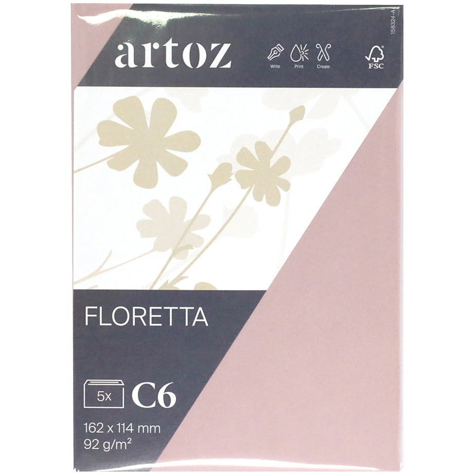 Artoz Couvert C6, hellrosa, 92 g/m², Floretta – 5 Stk.