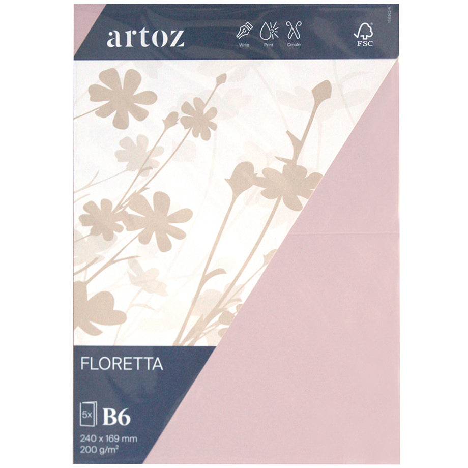 Artoz Klappkarten-Set – B6, Karton 200 g/m², Floretta Light Rose – 5 Stk