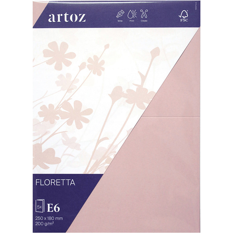 Artoz Klappkarten-Set – 250 × 180 mm, Karton 200 g/m², Floretta, hellrosa – 5 Stk