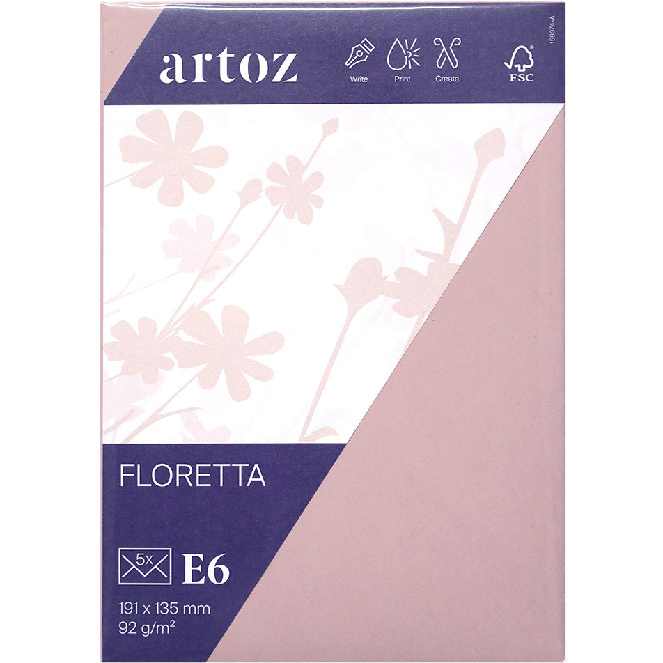 Artoz Couvert 140 × 195 mm, ohne Fenster, Nassklebung, hellrosa, 92 g/m² – 5 Stk.