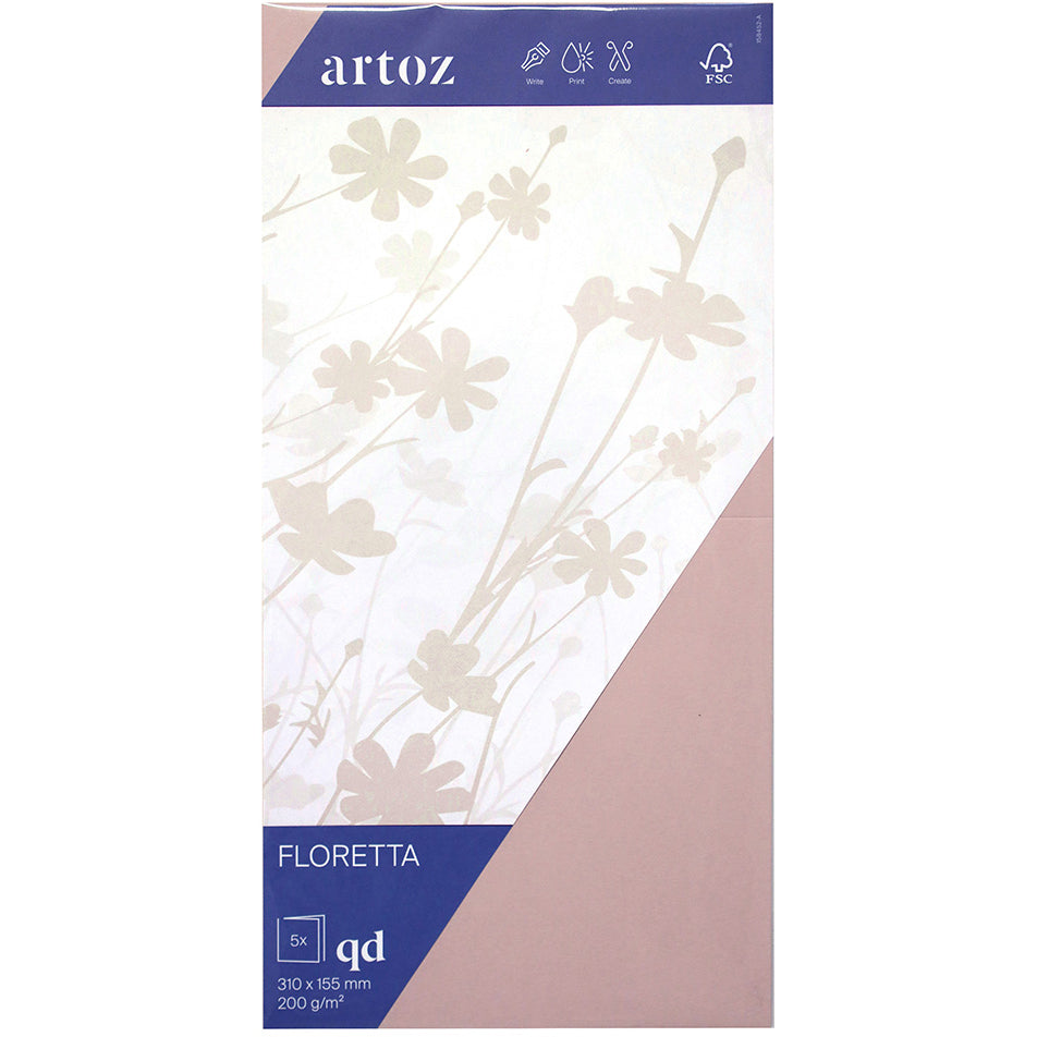 Artoz Brief-/Doppelkarten – 160 × 310 mm – Karton, rosa – Karte mit Falzrille – 200 g/m² – 5 Stück
