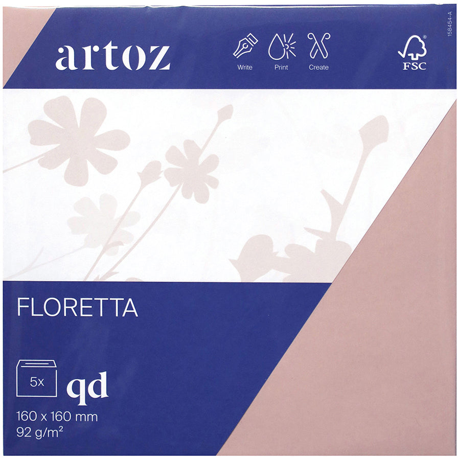 Artoz Couvert 160 × 160 mm, Haftklebung, hellrosa, 92 g/m², Floretta – 5 Stk.