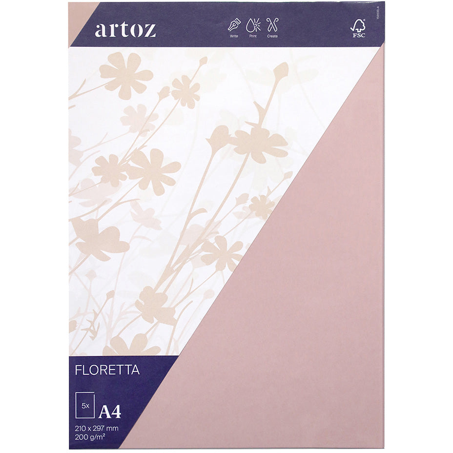 Artoz Floretta Fotokarton – A4 – 200 g/m² – 5 Blatt – Hellrosa – FSC