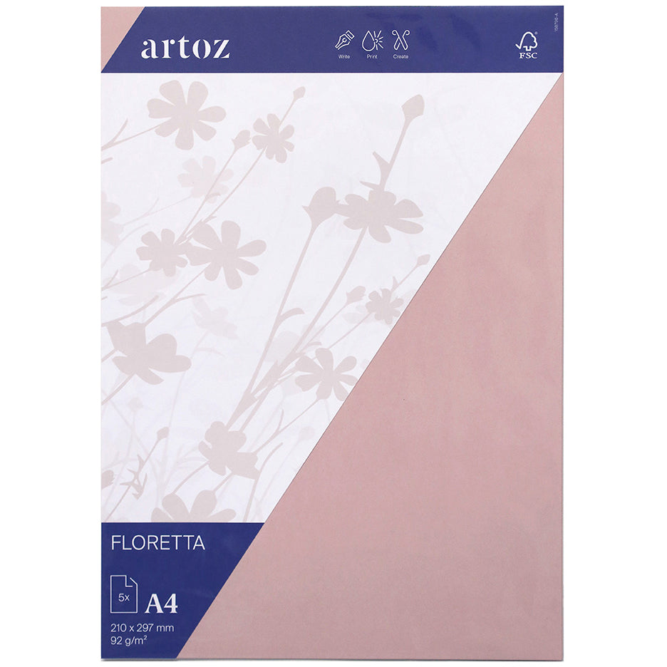 Artoz Design-Papier, Floretta, rosa, A4, 92 g/m², 5 Blatt, FSC