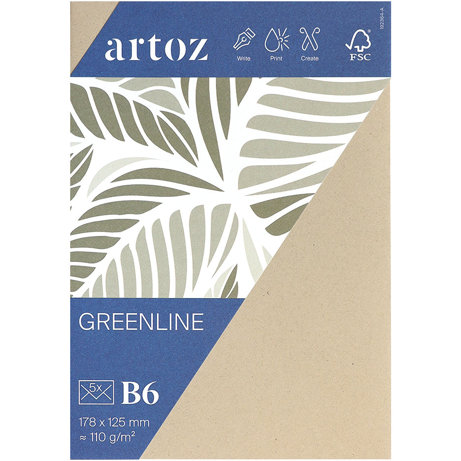 Artoz Couvert B6, ohne Fenster, nassklebend, grau, 120 g/m², Green Line – 5 Stk.