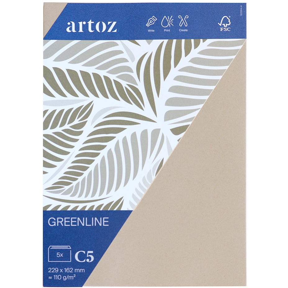 Artoz Couvert C5, ohne Fenster, grau, 120 g/m², Green Line – 5 Stk.