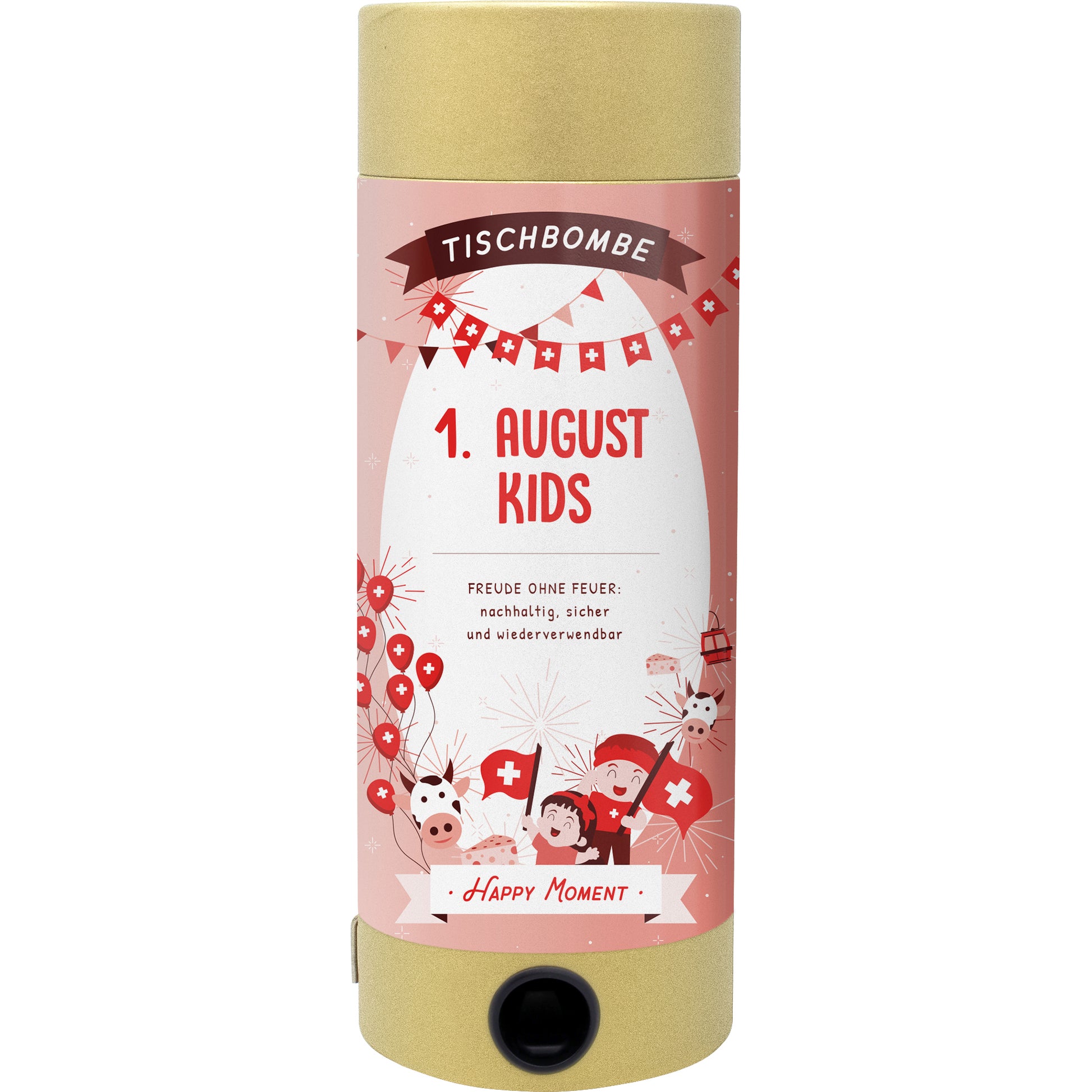 Artoz Tischbombe 1. August Kids – 11,5 × 11,5 × 30 cm – 413 g – mit Tattoos und Gesichtsfarben