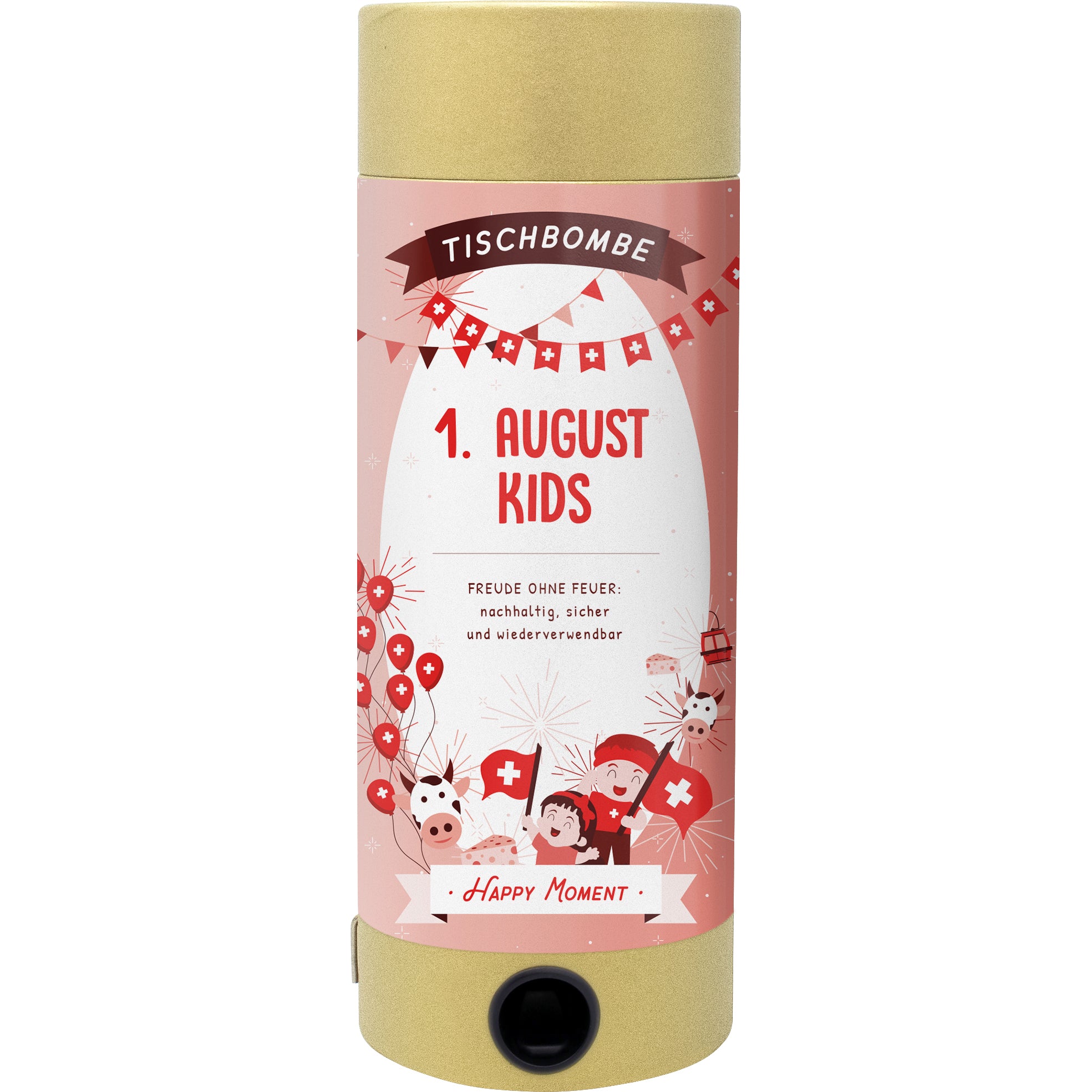 Artoz Tischbombe 1. August Kids – 11,5 × 11,5 × 30 cm – 413 g – mit Tattoos und Gesichtsfarben