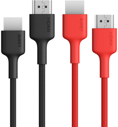 AUKEY HDMI Kabel HDMI 2.0 4K 60 Hz – 2 m – geflochten – Schwarz/Rot – für Geräte mit HDMI-Port