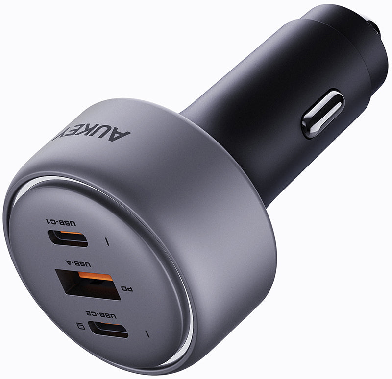 AUKEY Pathfinder CC-P3 Auto-Ladegerät 100 W – USB-C×2, USB-A×1 – PD, PPS – für Zigarettenanzünder – Schwarz