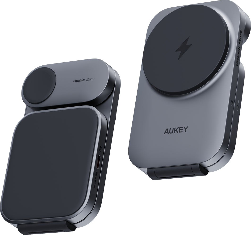 AUKEY MagFusionZ LC-MC312P 3-in-1 Ladeständer – Qi2 – 25 W – faltbar – für iPhone/Apple Watch/AirPods