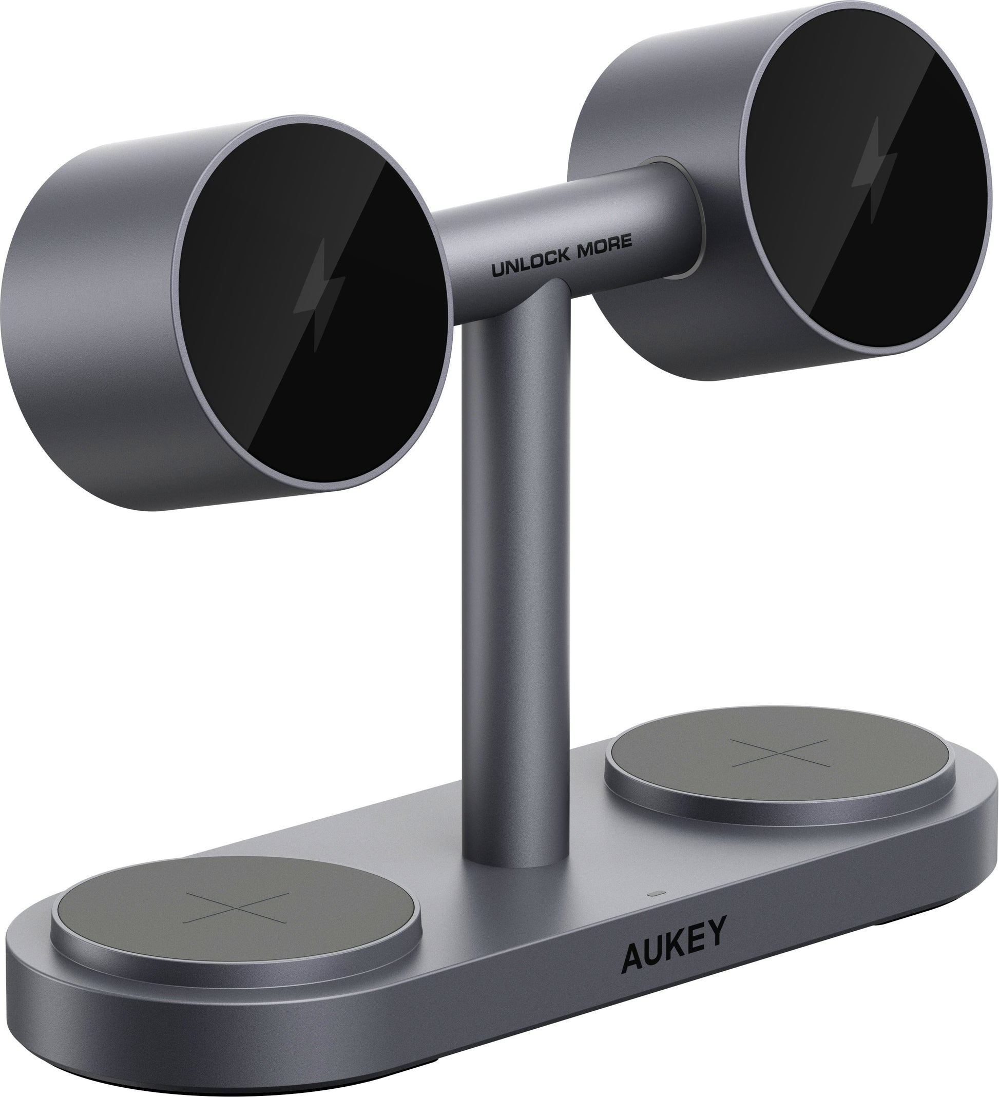 AUKEY MagFusion Titan LC-MC411 4-in-1 Ladeständer – Qi2 – 15 W – magnetisch – für iPhone, AirPods – Grau
