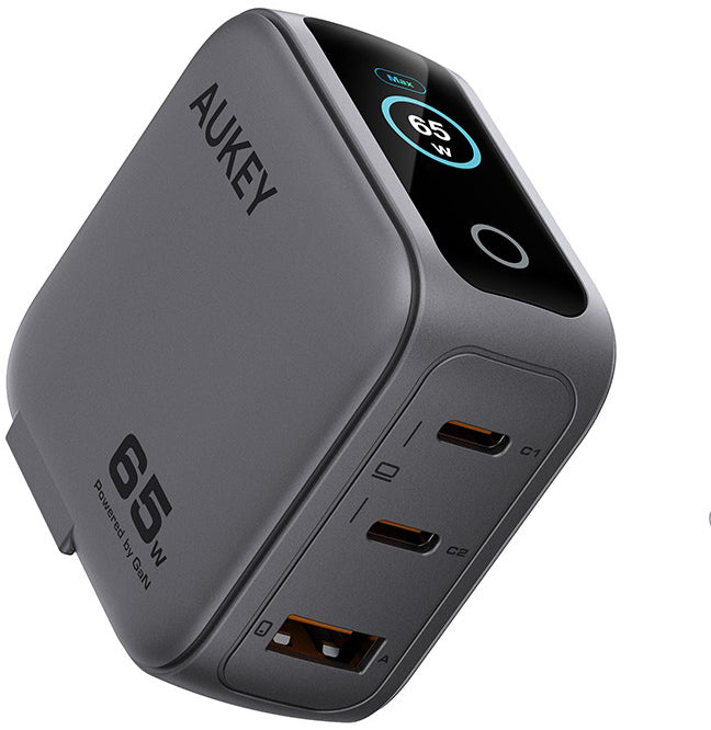 AUKEY PA-B8U USB Wandladegerät 65 W – USB-C×2, USB-A×1 – PD 3.0, GaN – für Laptops, Smartphones, Tablets