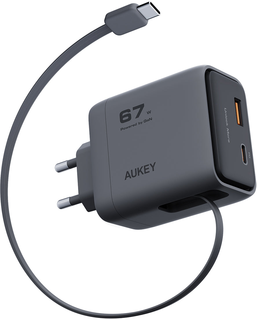 AUKEY Comet Reel PA-C12 USB-Ladegerät 67 W – USB-C×2, USB-A×1 – PD 3.0, GaN