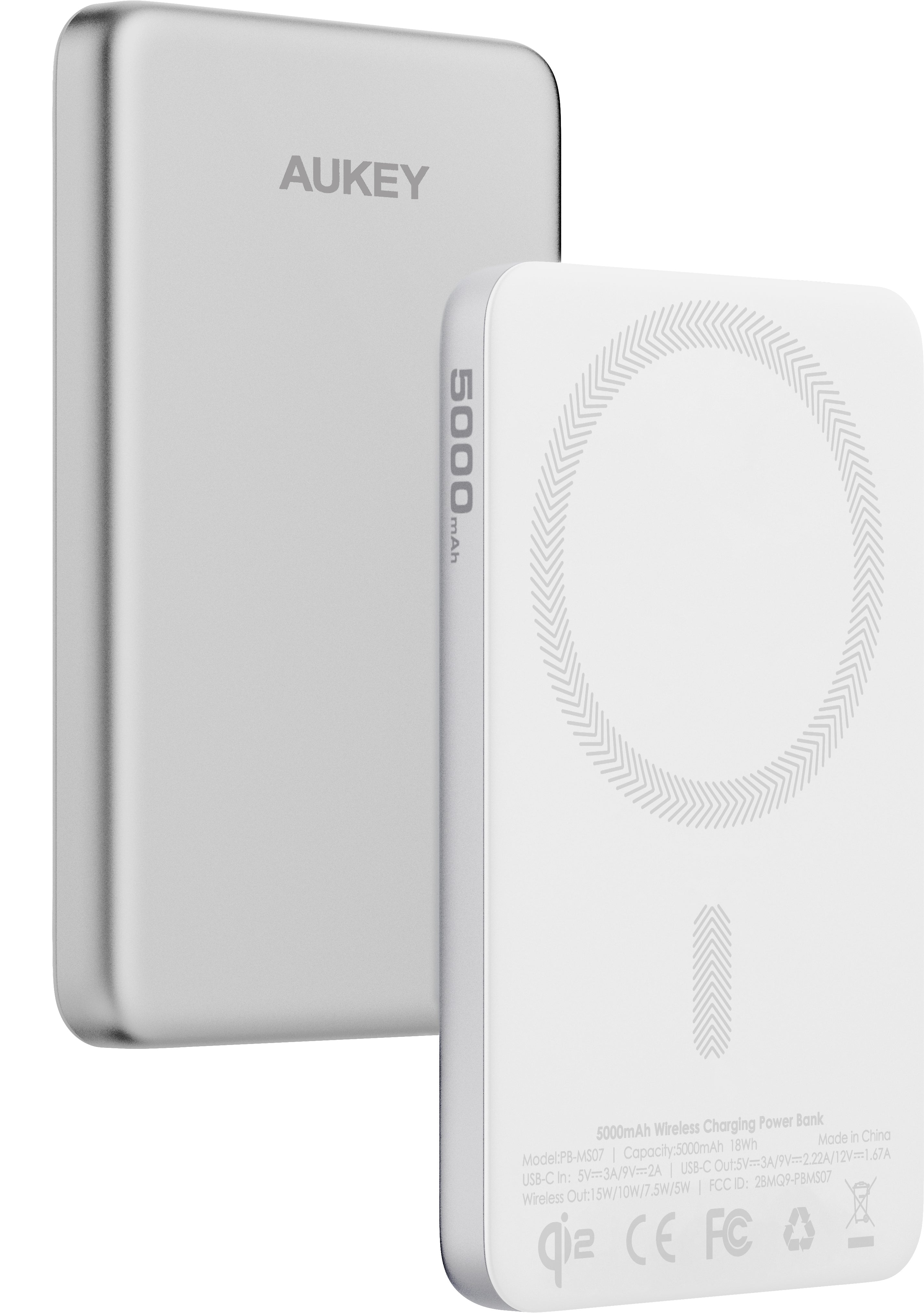 AUKEY MagFusion Slim PB-MS07 S Wireless Powerbank 5'000 mAh – 20 W PD, Qi2 Wireless 15 W, weiss