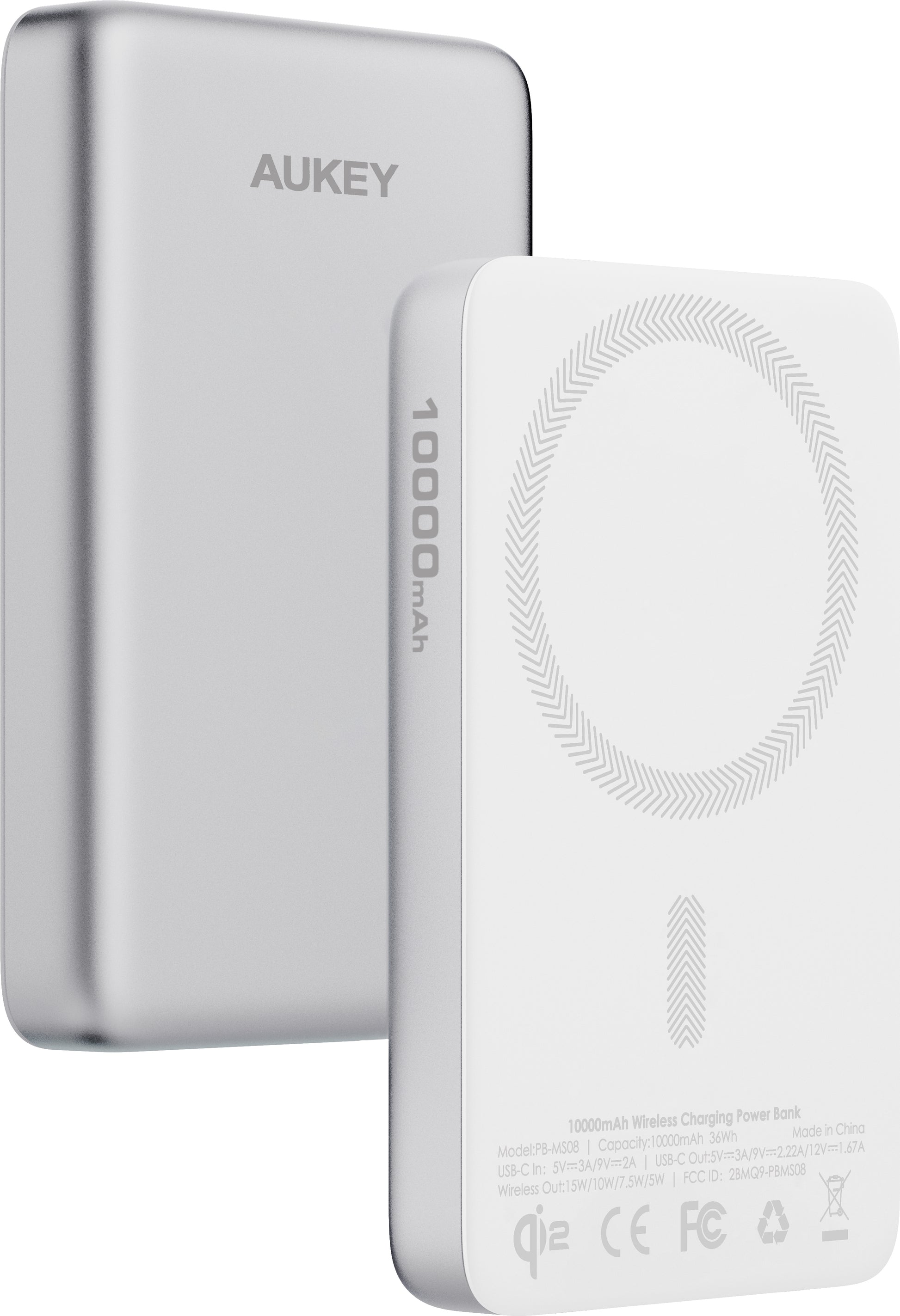 AUKEY MagFusion Slim Wireless Powerbank 10'000 mAh – 20 W PD, Qi2 Wireless 15 W, weiss