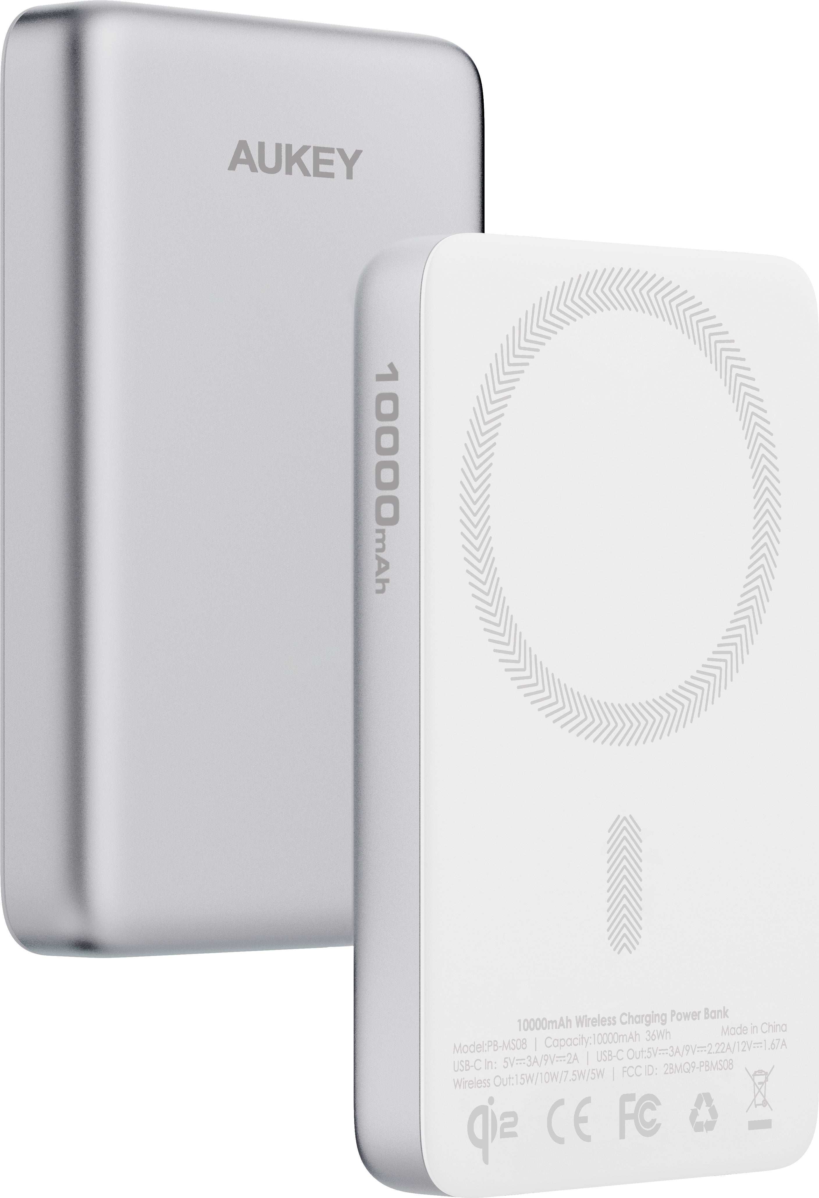 AUKEY MagFusion Slim Wireless Powerbank 10'000 mAh – 20 W PD, Qi2 Wireless 15 W, weiss