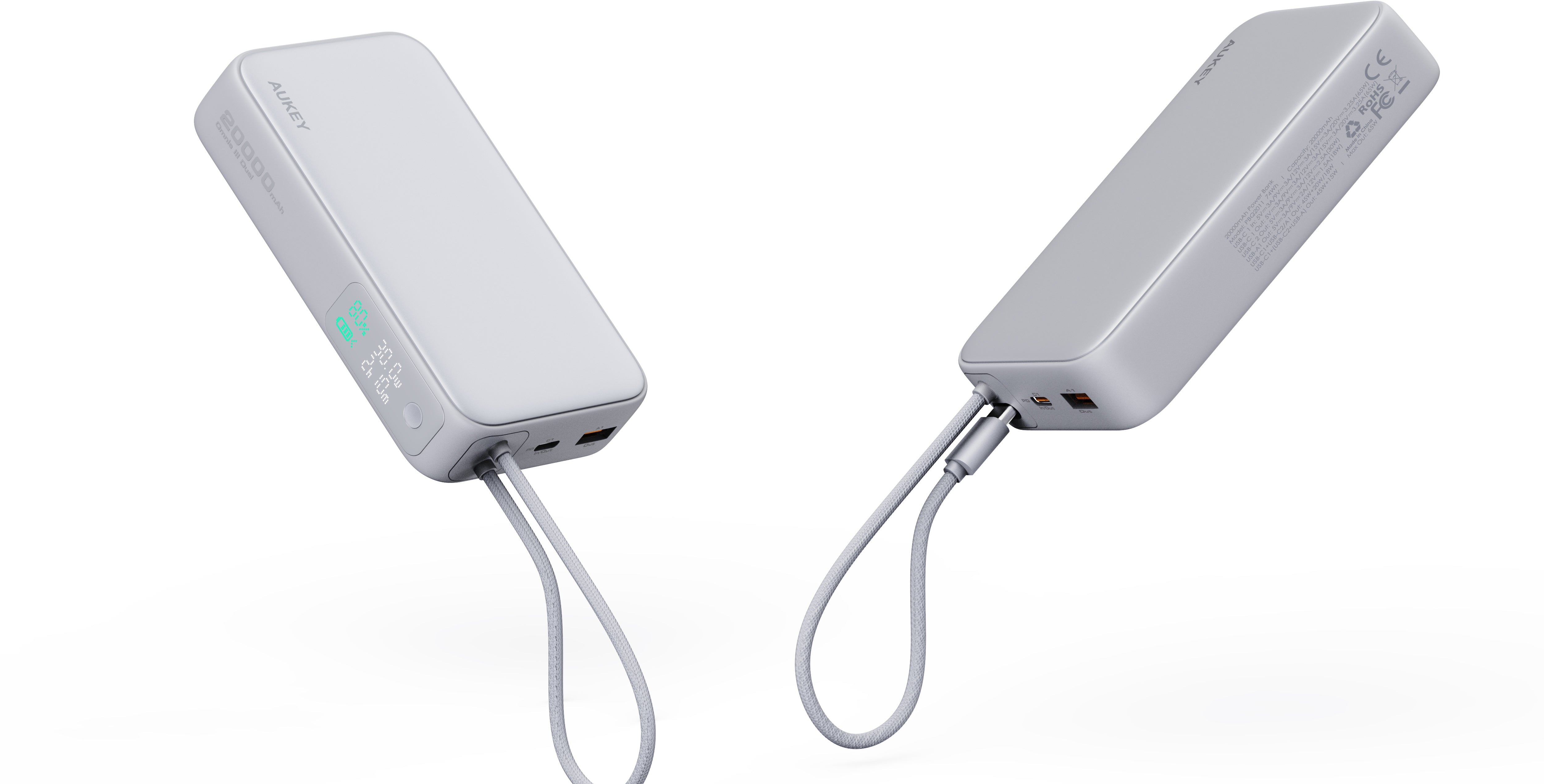 AUKEY Spark Sling Powerbank 20'000 mAh – 100 W PD, 1× USB-C, weiss
