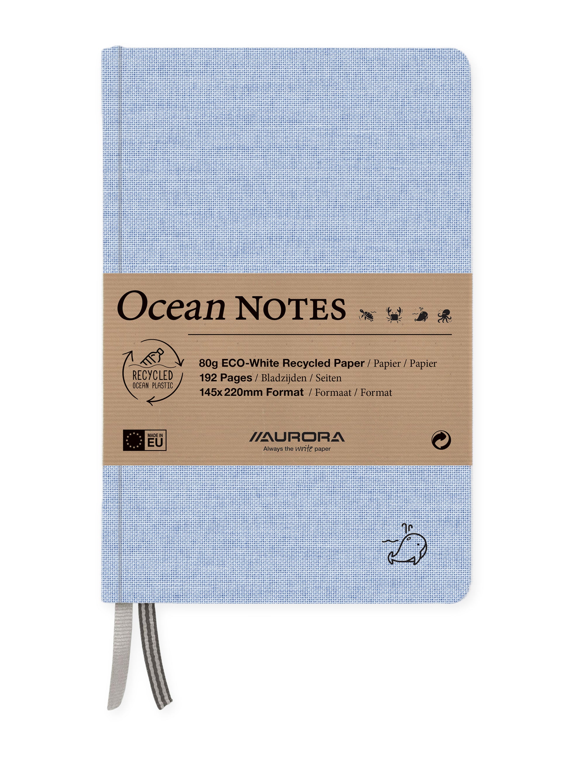 Aurora Ocean Notes Notizbuch – A5 – liniert – 192 Seiten – Umschlag aus recyceltem Meerplastik – blau