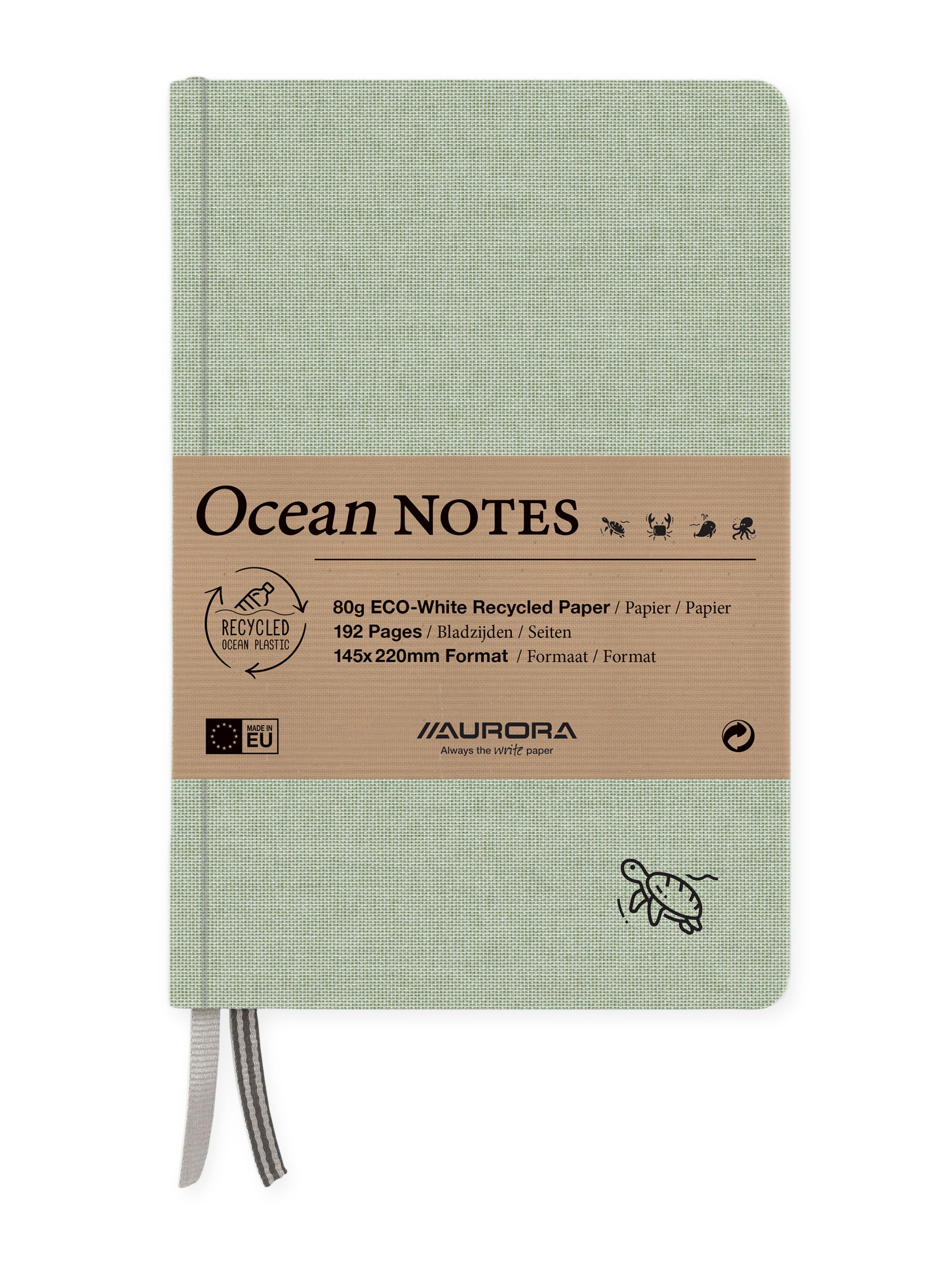 Aurora Ocean Notes Notizbuch – A5 – liniert – 192 Seiten – grün, Umschlag aus recyceltem Meerplastik