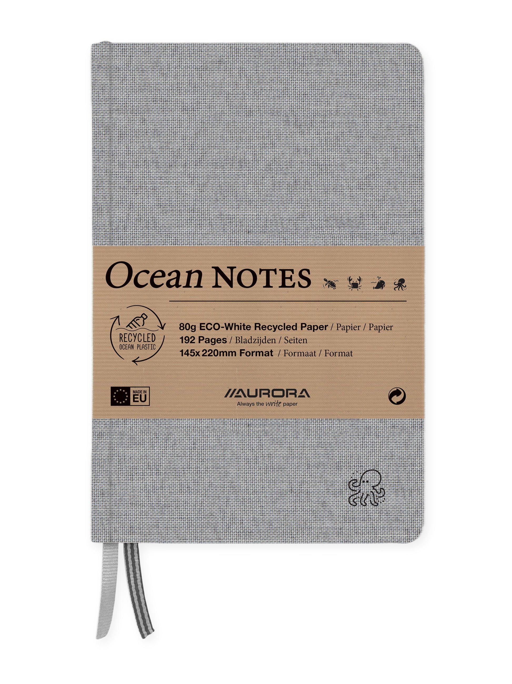Aurora Notizbuch – 145 × 220 mm – Umschlag aus recyceltem Meerplastik, recyceltes Papier, schwarz