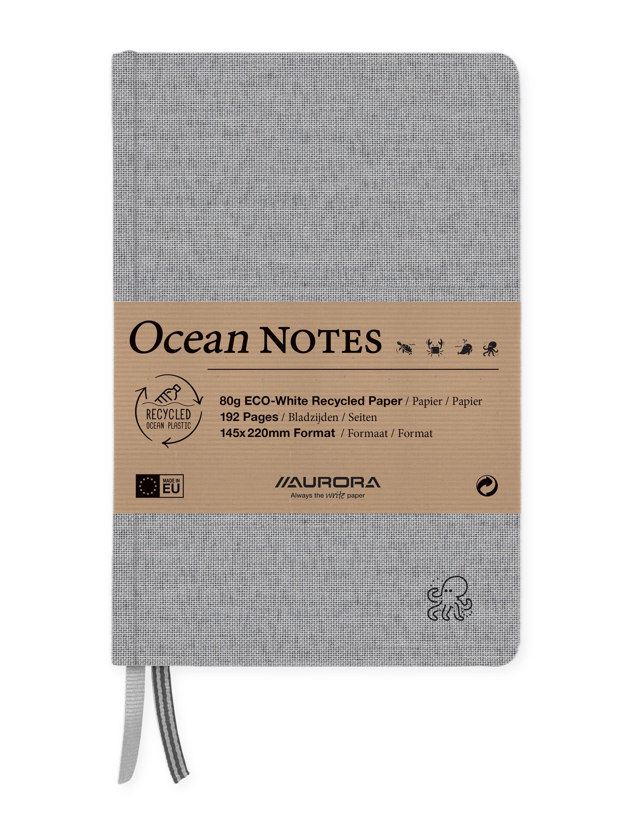 Aurora Notizbuch – 145 × 220 mm – Umschlag aus recyceltem Meerplastik, recyceltes Papier, schwarz