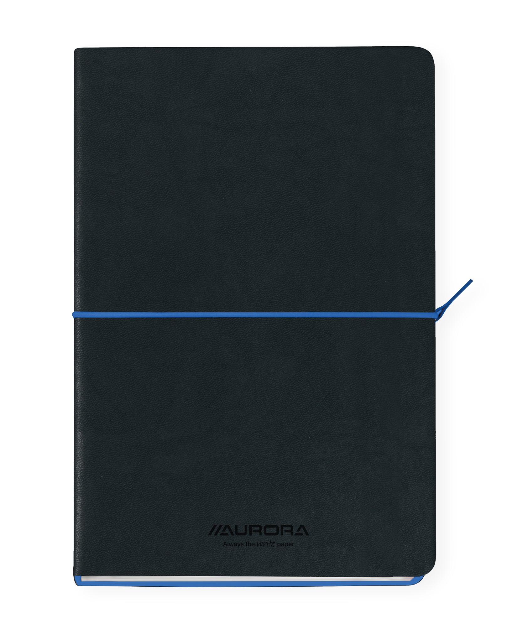 Aurora Notizbuch – A5 (145 × 215 mm) – 192 Seiten – Softcover, Soft-Touch-Umschlag, Gummiband – schwarz/blau
