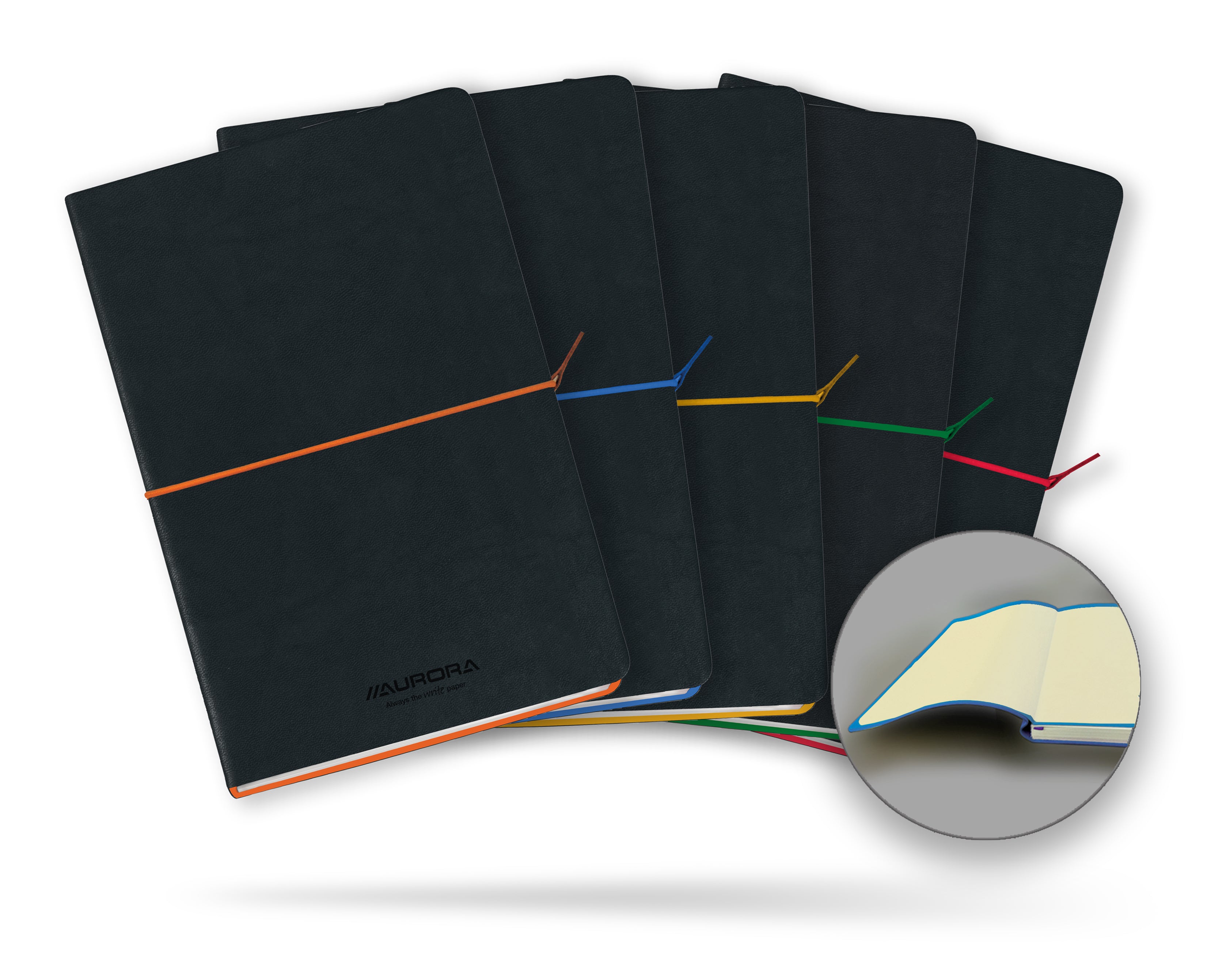 Aurora Tesoro Notizbuch – A5 – liniert – 192 Seiten – Softcover, Soft-Touch-Umschlag, Gummiband – schwarz/gelb