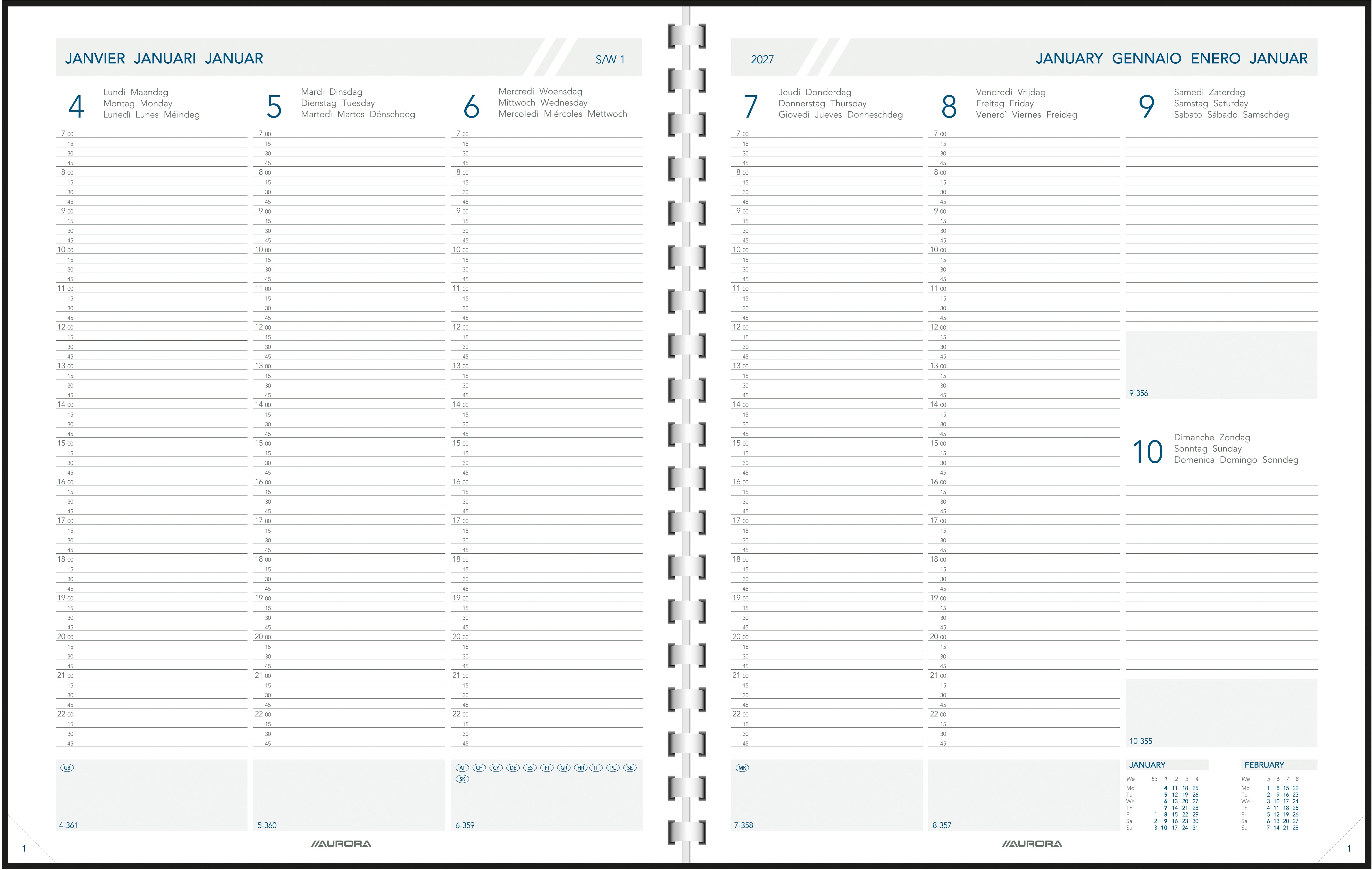 Aurora Plan a Week – Kalendereinlage 2027, 1 Woche/2 Seiten, 22,0 × 27,2 cm, für Plan a Week A4