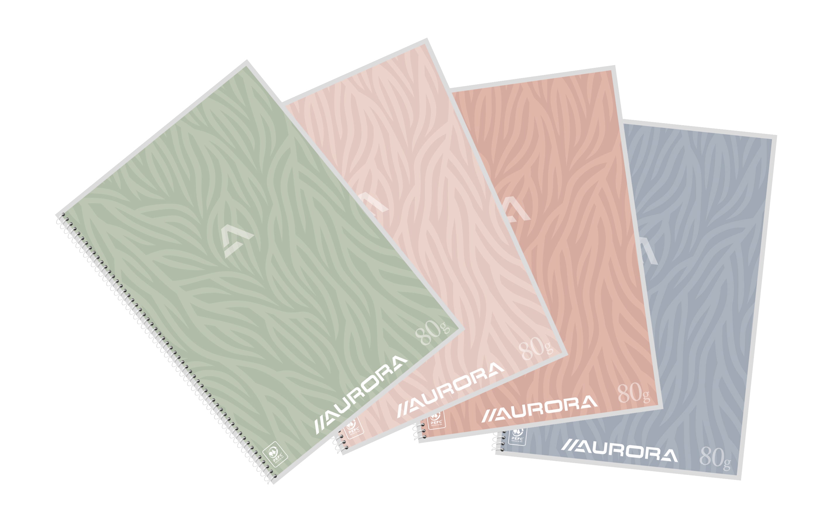 Aurora Spiralheft – A4 – 120 Seiten – 80 g/m² – Spiralbindung, Umschlag mit Naturmotiv, mehrfarbig, PEFC