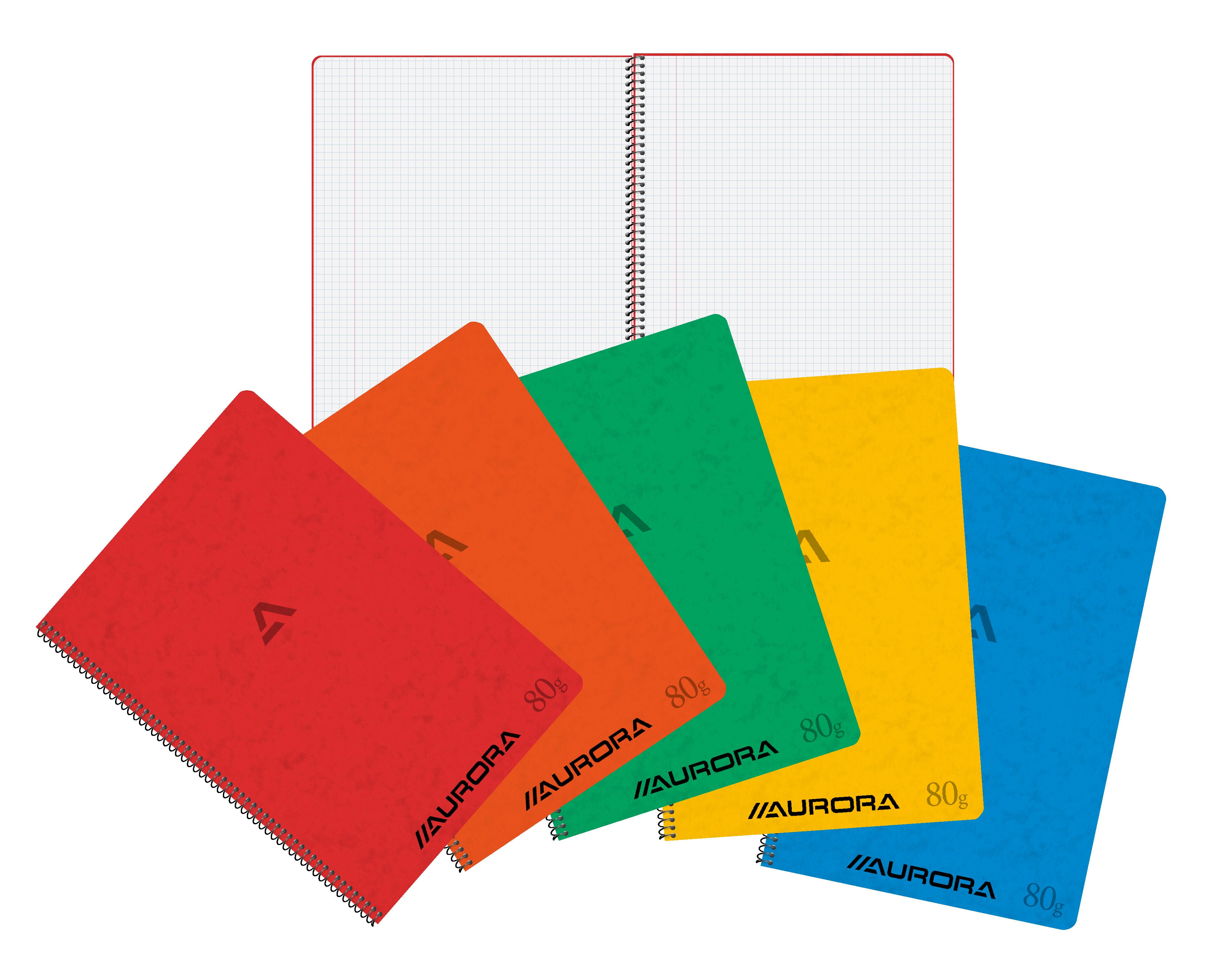 Aurora Spiralheft – A4 – kariert 5 mm – 120 Seiten – 80 g/m² – Spiralbindung, assortiert, PEFC