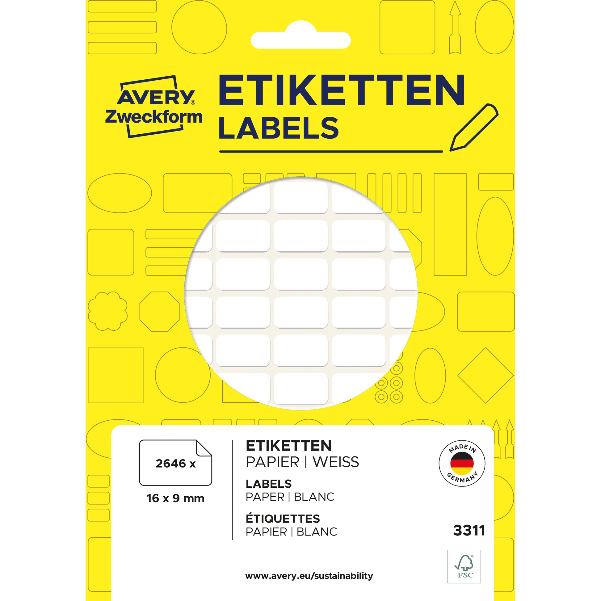AVERY Zweckform Haftetiketten – rechteckig 16 × 9 mm, weiss, 2'646 Stk.
