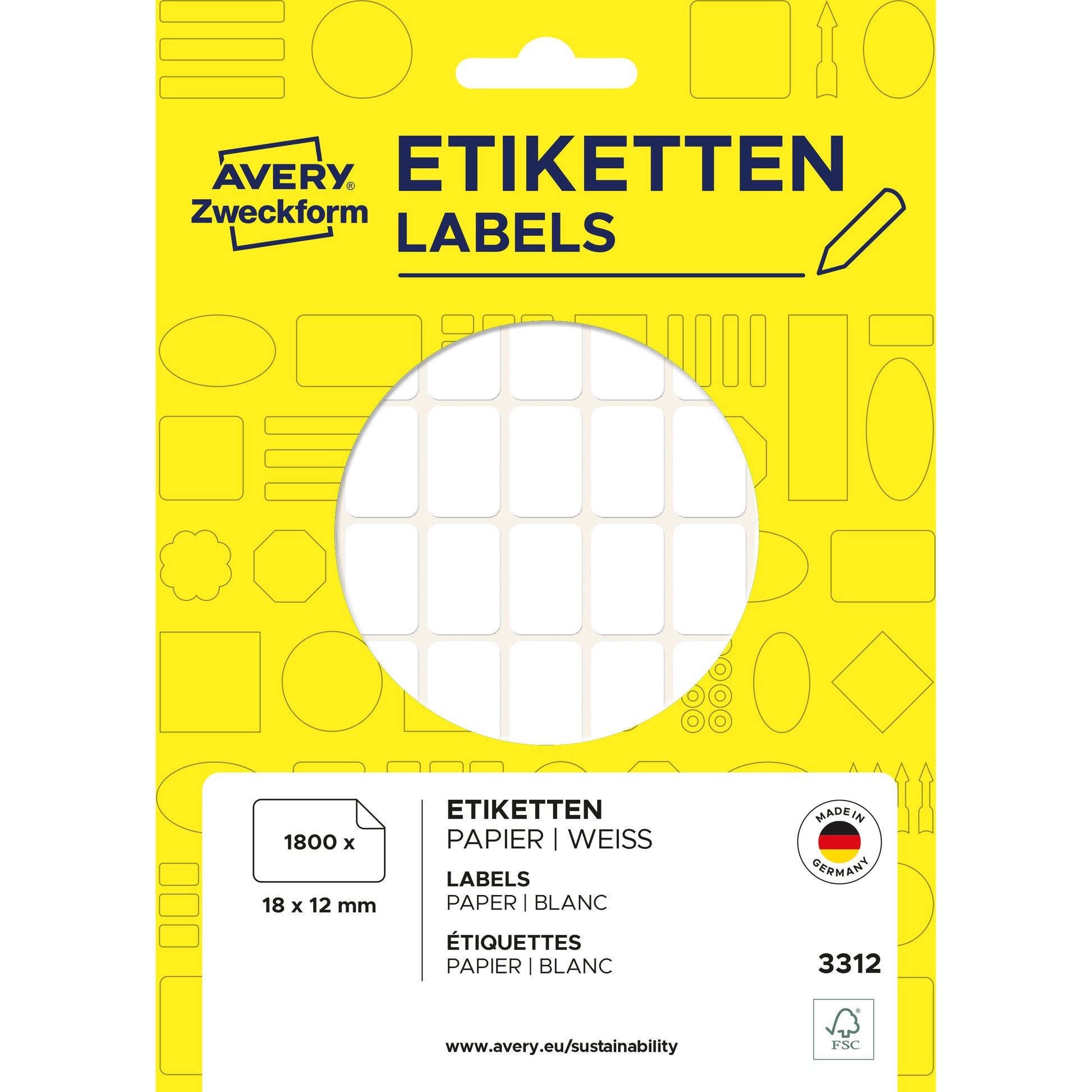 AVERY Zweckform Haftetiketten – rechteckig 18 × 12 mm, permanent, weiss, 25 Blatt (1'800 Stk.)