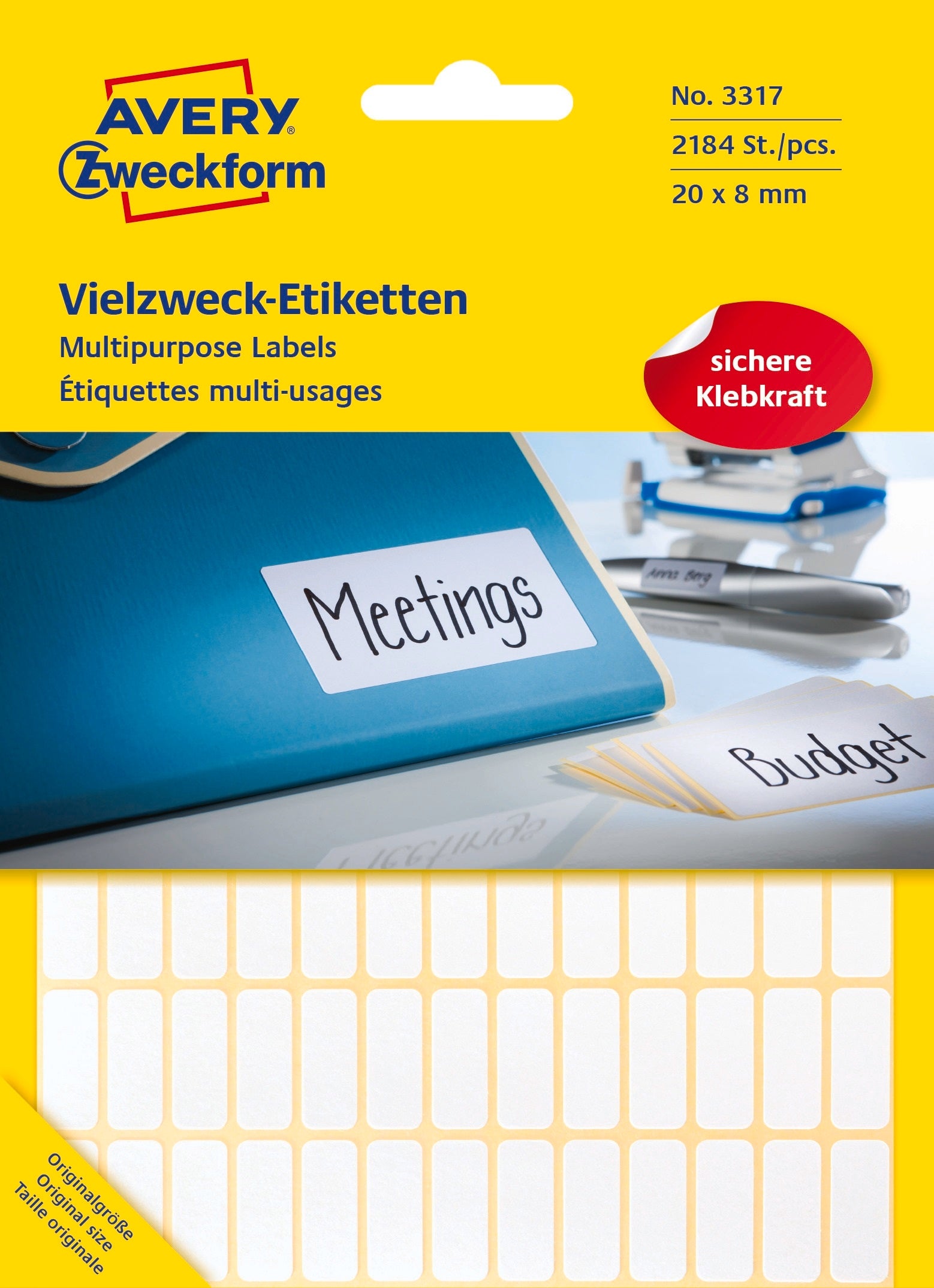 AVERY Zweckform Haftetiketten – rechteckig 20 × 8 mm, weiss, 2'184 Stk.